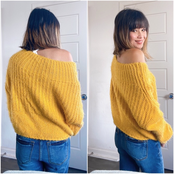 Cozy Fuzzy Off Shoulder Cable Knit Sweater Top - Picture 4 of 5